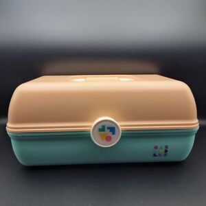 Caboodle‎ 12" Vintage Makeup Case Organizer Peach Teal Two Tier Mirror 5626 4508